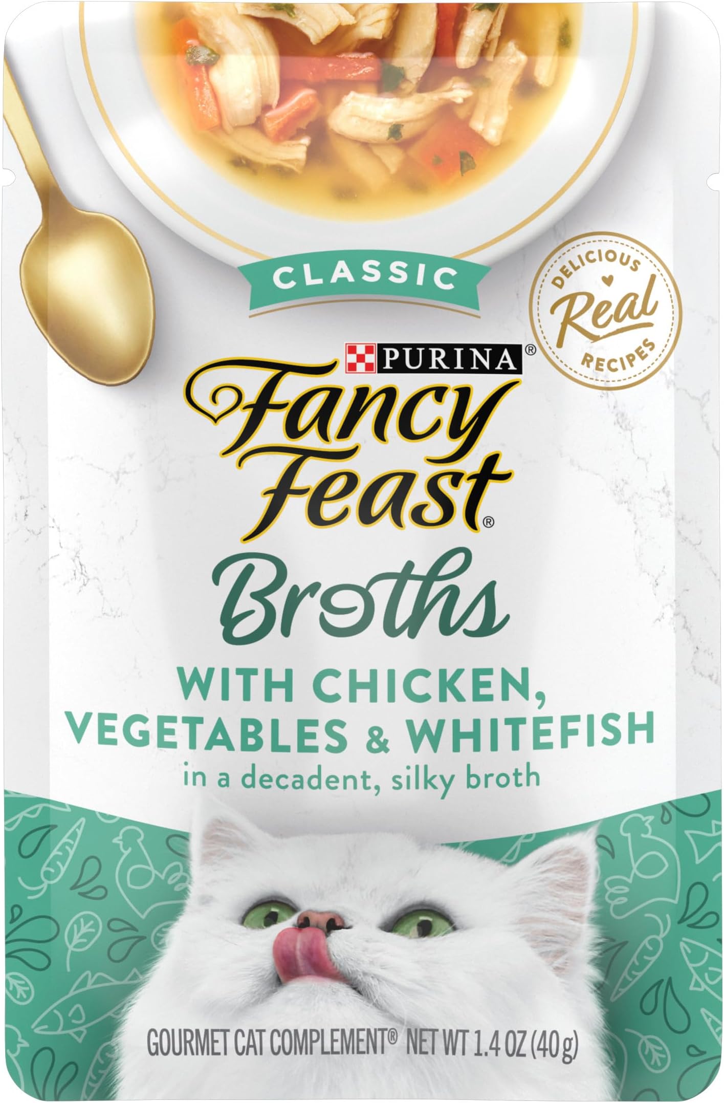 Purina Lickable Wet Cat Food Broth Topper Classic, Chicken, Vegetables and Whitefish - (Pack of 16) 1.4 oz. Pouches