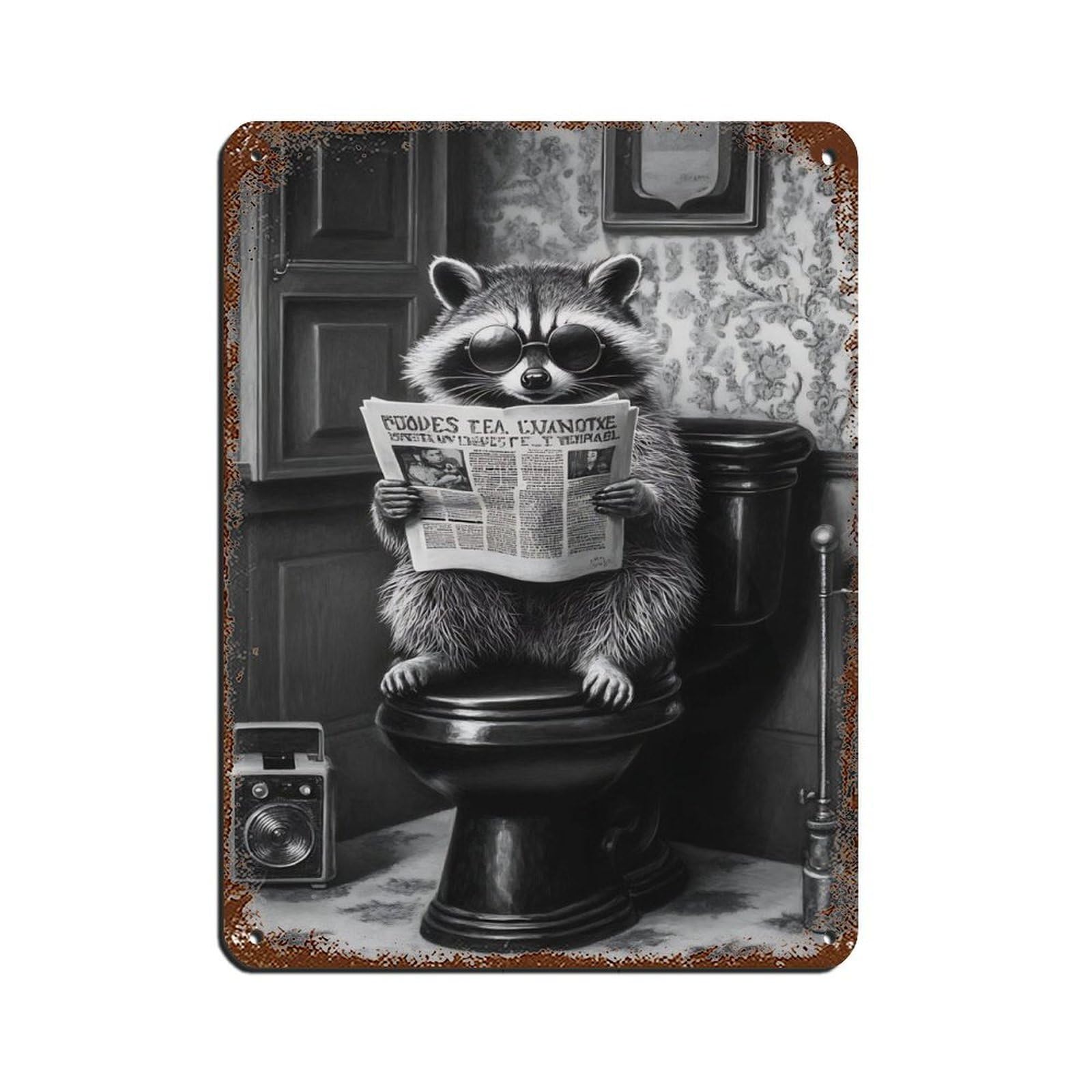 Racoon Reading Newspaper Retro Poster Metal Tin Sign Chic Art Retro Iron Painting Bar People Cave Cafe Family Garage Poster Wall Decoration 12x16inch(30x40cm)