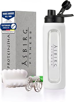 2.0 Fitness | Glass Protein Shaker | Protein Shaker | Drink Bottle | Spiral Ball | 24 oz White
