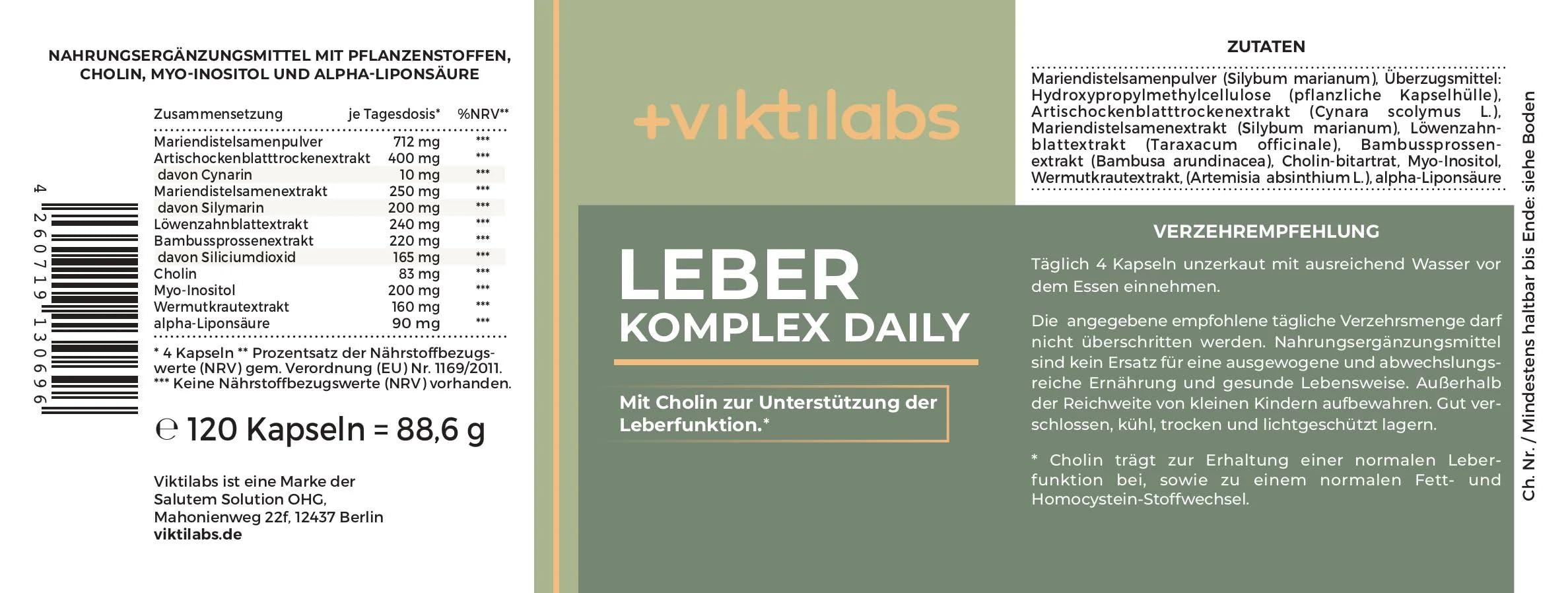Leber Komplex Daily - 90 Kapseln | Mit Mariendistel, Artischocke, Löwenzahn, Cholin | Laborgeprüft | Ohne Zusätze & Vegan | Mariendistel Kapsel hochdosiert