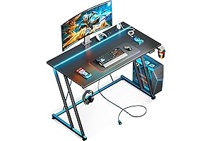 MOTPK Gaming Desk 39 Inch with LED Lights & Power Outlet, Computer...