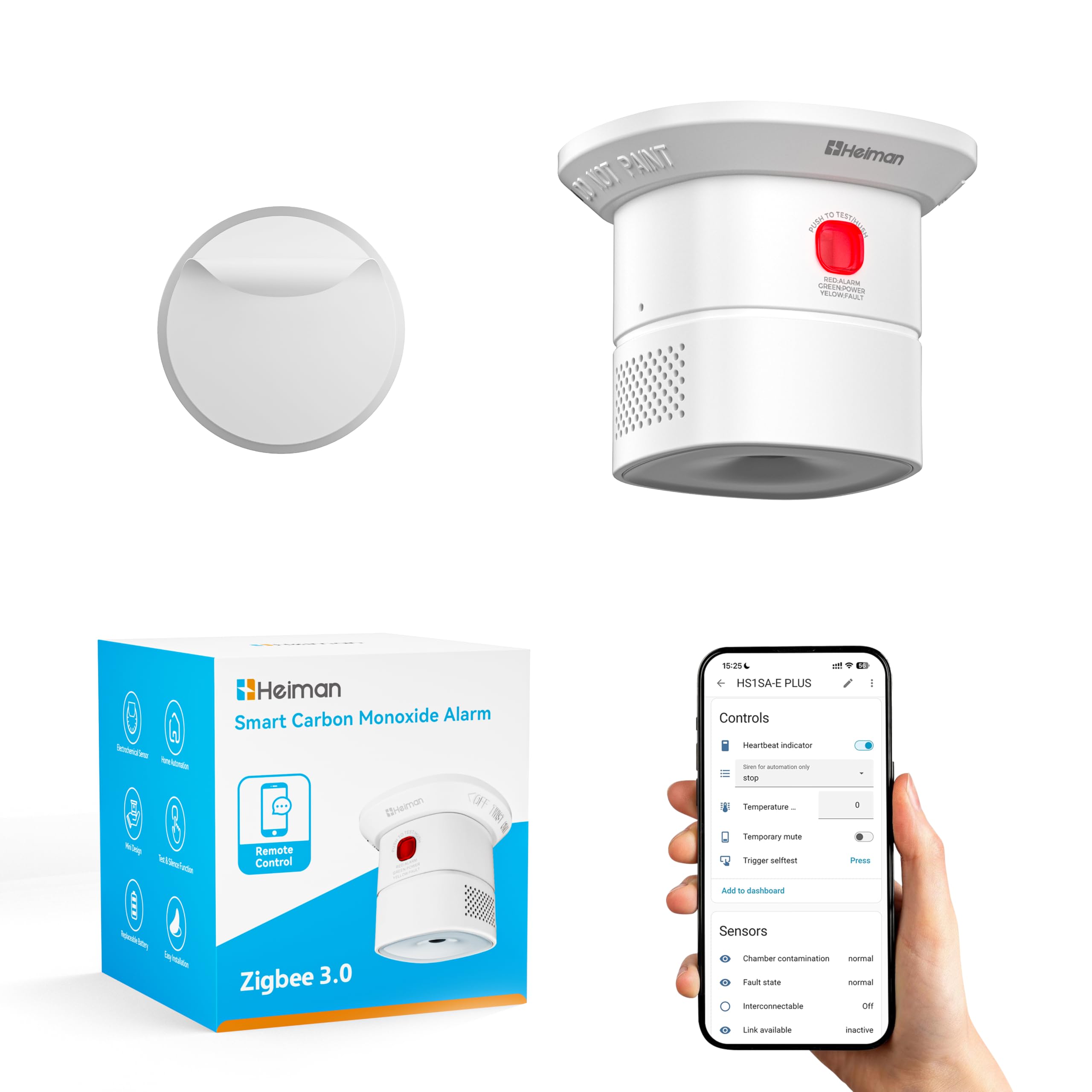 Heiman Mini Zigbee Détecteur Monoxyde Carbone Pile 7 Ans, HS1CA-E Plus