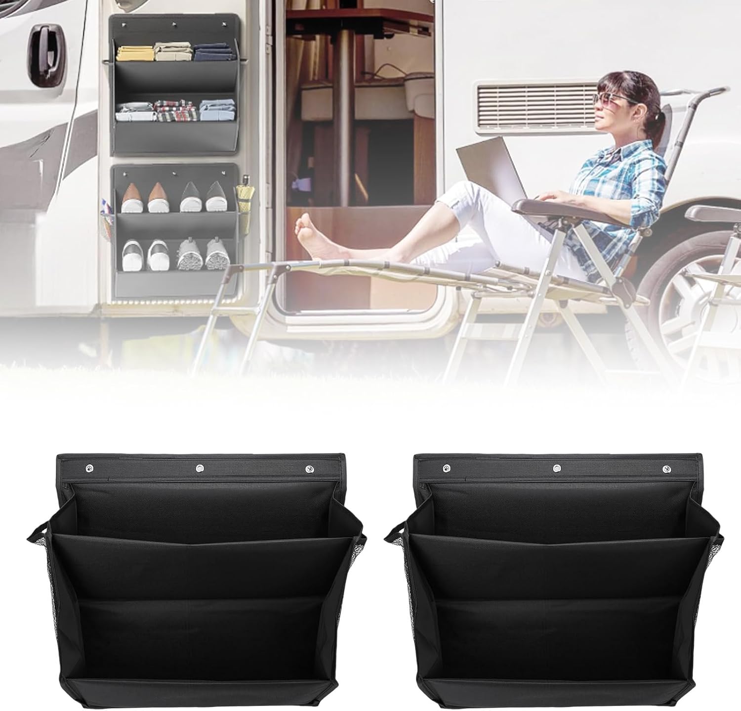 2PCS RV Shoe Organizer Wall Mounted Rack Self Adhesive Space Saving Door Hanging Storage with Deep Pockets for Camping Car Motorhome