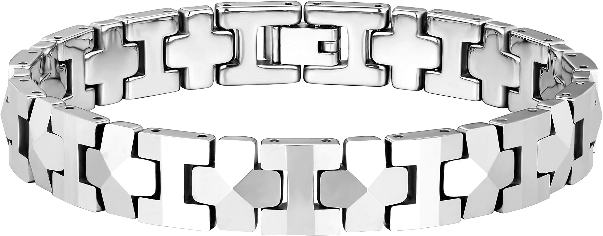 Urban Jewelry Men’s Tungsten Carbide Link Bracelet Collection – 8.3–8.5" Length, 10 mm Heavy Chain, Cross, Track, Box & Wheat Styles, Scratch & Tarnish Resistant, Secure Snap‑Lock, Gift Box