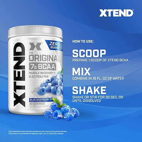 Miniatura 99 de XTEND Original Polvo de BCAA sabor Frambuesa azul, para bebida de recuperación muscular sin azúcar con aminoácidos, para después del entrenamiento,