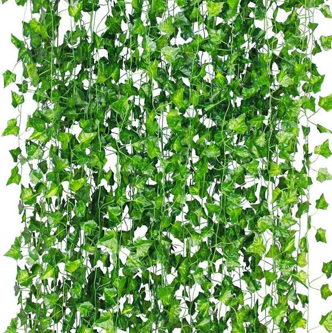 12 Pcs 86ft Artificial Ivy Leaf Plants Fake Ivy Leaves Garland Greenery Garland Hanging Plants Fake Vines for Room Kitchen Garden Office Wedding Wall Decor (Green, 12Pcs)