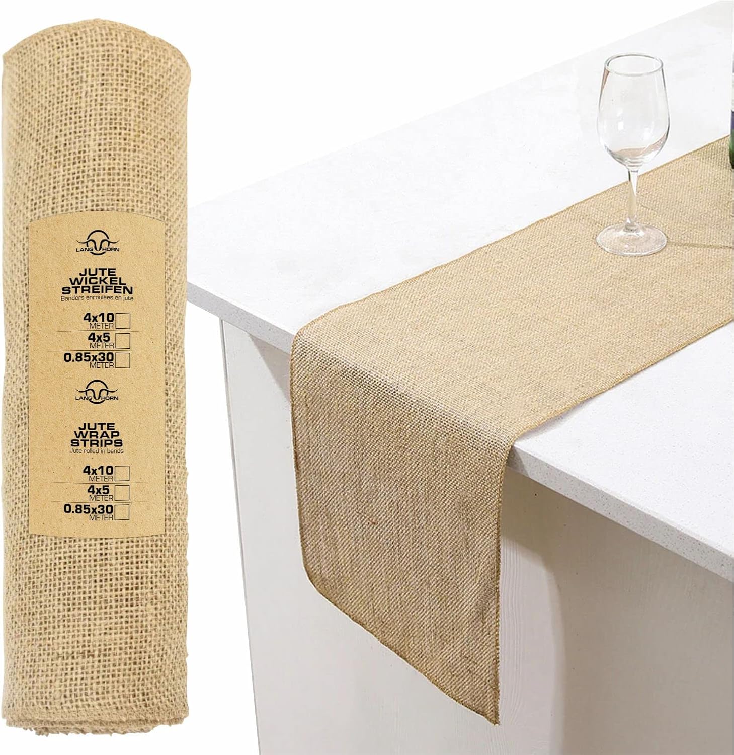 Lang Horn Hessian Fabric Table Runner Jute Runner 30 cm x 10 m Long