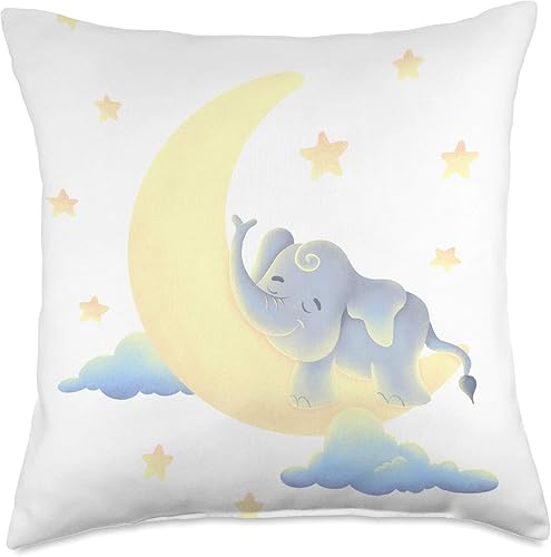 Almohada decorativa para cuna para niños y niñas durmiendo elefante en la luna con estrellas I decoración de habitación de guardería 177 x 177in