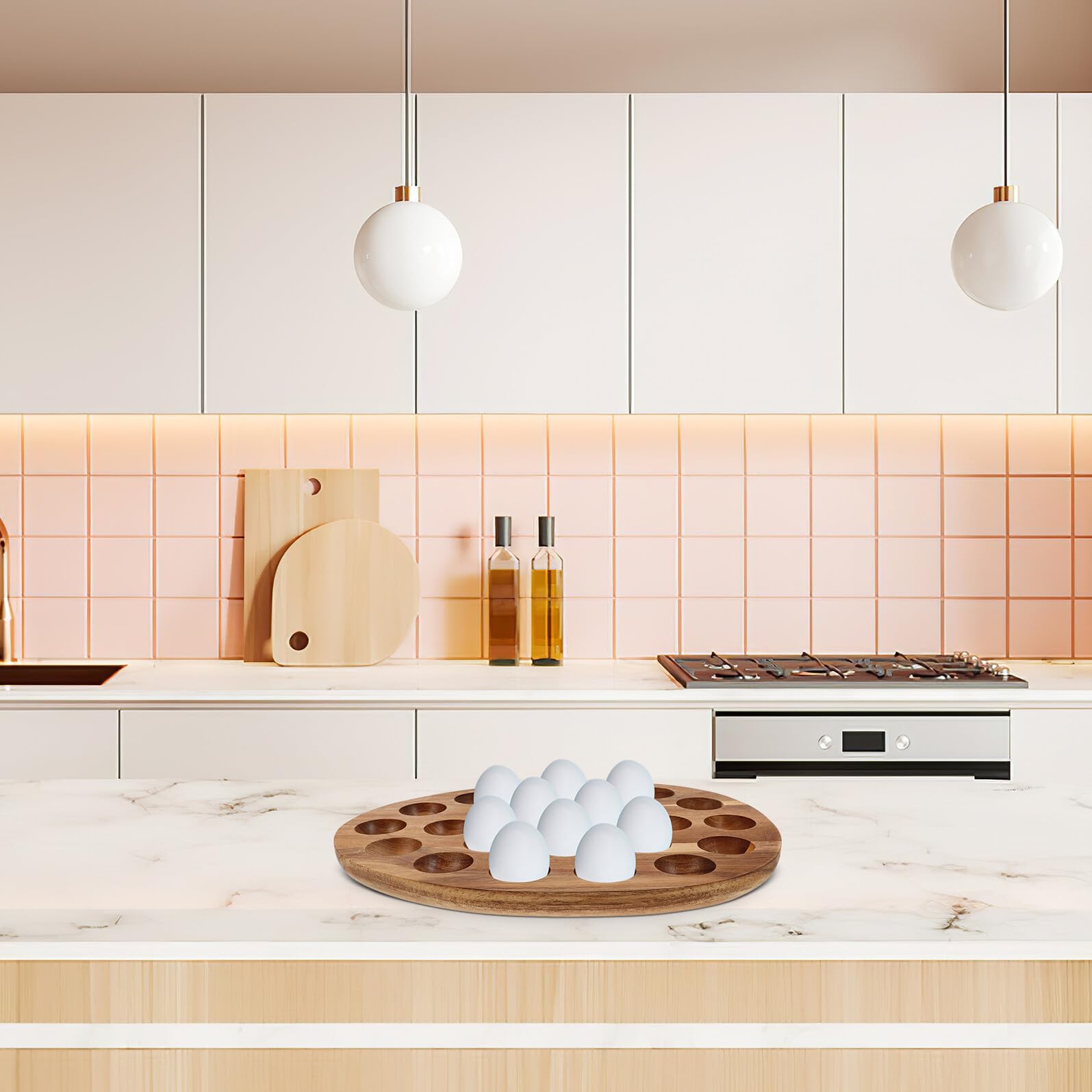 Hohopeti Organizador de Huevos de Madera para Frigorífico con Capacidad para Unidades Bandeja Resistente y Multifuncional para Almacenamiento y Servicio Cocina y Mesa