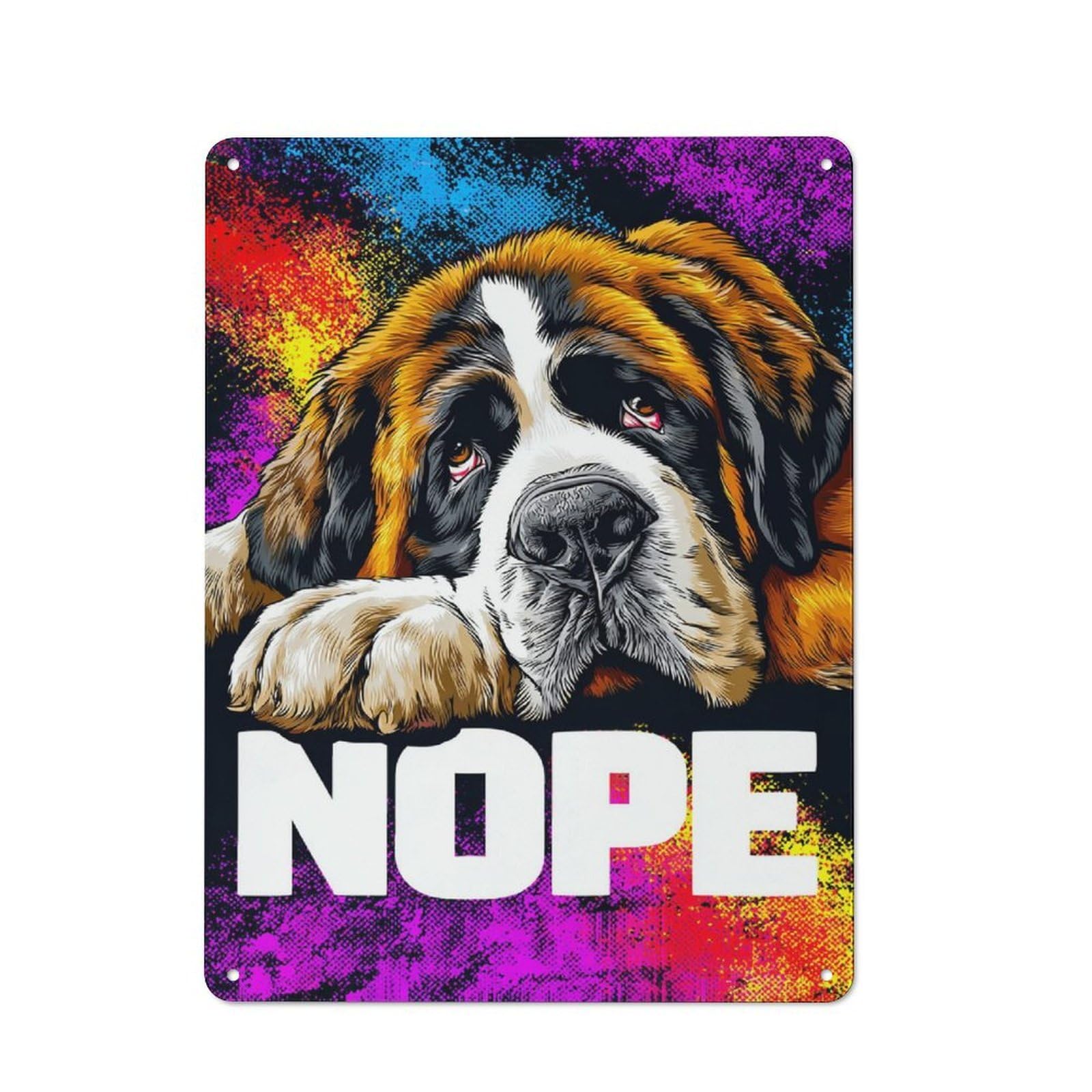 Junmoney Colorful Saint Bernard Nope! -3 Industrial Decorative Metal Plaque 40X30cm Featuring Urban Room Decor For Flat, Bar, Studio Or Gallery Wall