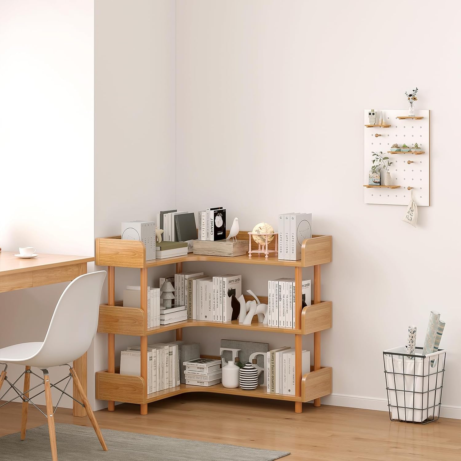 Close-up image showing the heightened guardrails (13cm high) on the shelves, designed to prevent items from falling off and ensure books remain upright.