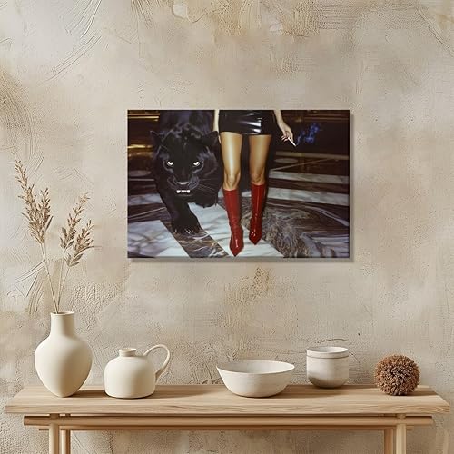 Miniatura 4 de Botas rojas de moda vintage, arte de pared, lienzo retro de leopardo, póster de moda, estética de lujo, elegante, genial, impresión de imagen,