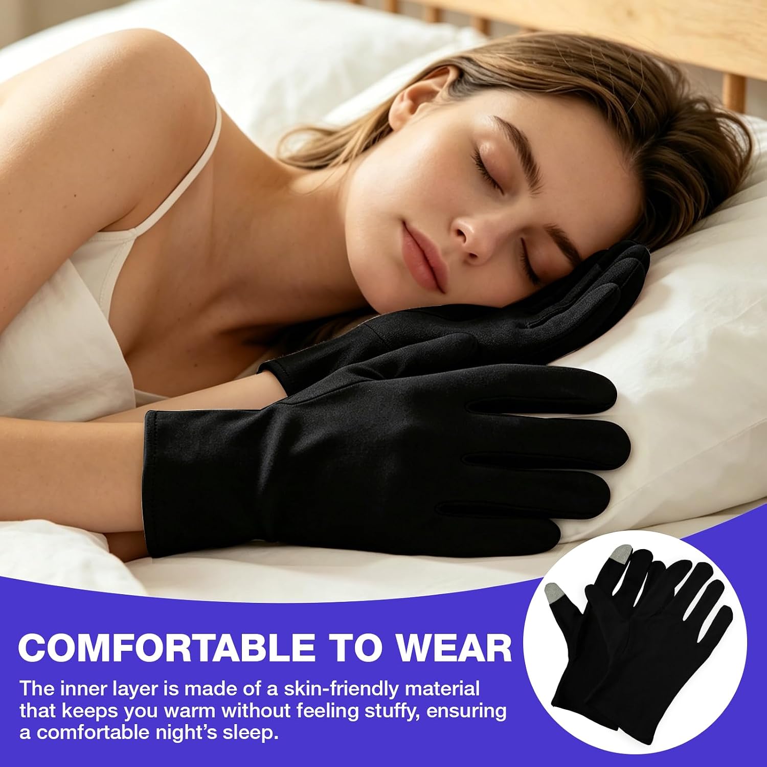 1 Pair Black Sleeping Overnight Socks Gloves Touch Screen Moisturizing Gloves Cotton Moisturizing Socks Gloves for Women Girls Dry Feet Hands Healing Repairing Softening (Black)