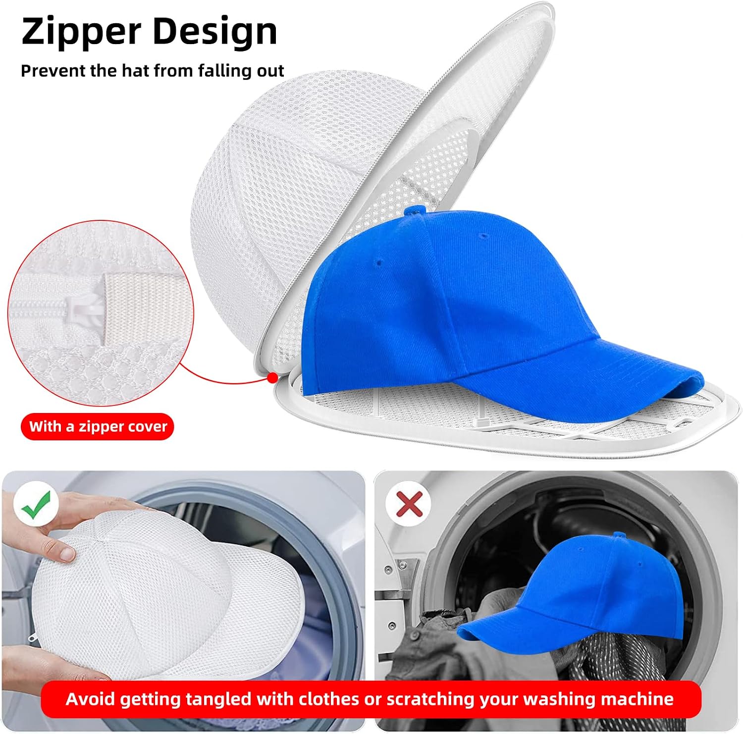 Hat Washer Cage for Baseball Caps, Durable Cap Form Holder for Washing Machine & Dishwasher | Hat Cleaning Kit, White - 1 Pack image 3