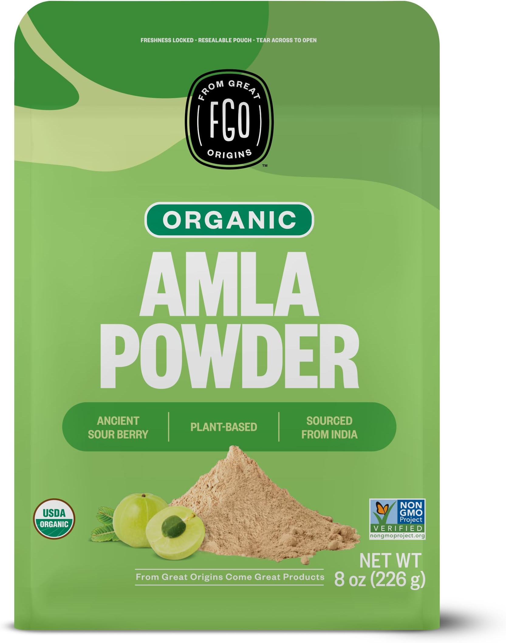 FGO Organic Amla Powder, 8oz, USDA Organic Indian Gooseberry (Amalaki), Non-GMO, Natural Vitamin C - 100% Raw and Natural (Pack of 1)