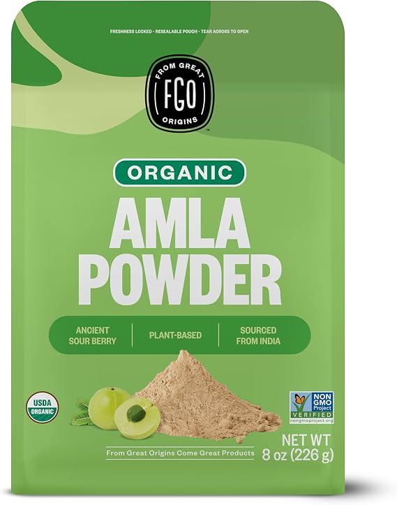 FGO Organic Amla Powder, 8oz, USDA Organic Indian Gooseberry (Amalaki), Non-GMO, Natural Vitamin C - 100% Raw and Natural (Pack of 1)