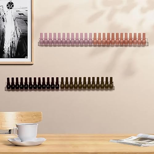Miniatura 2 de Juego de 6 esmaltes de uñas de 24 pulgadas montado en la pared, organizador transparente para botellas de aceite esencial de lápiz labial, soporte
