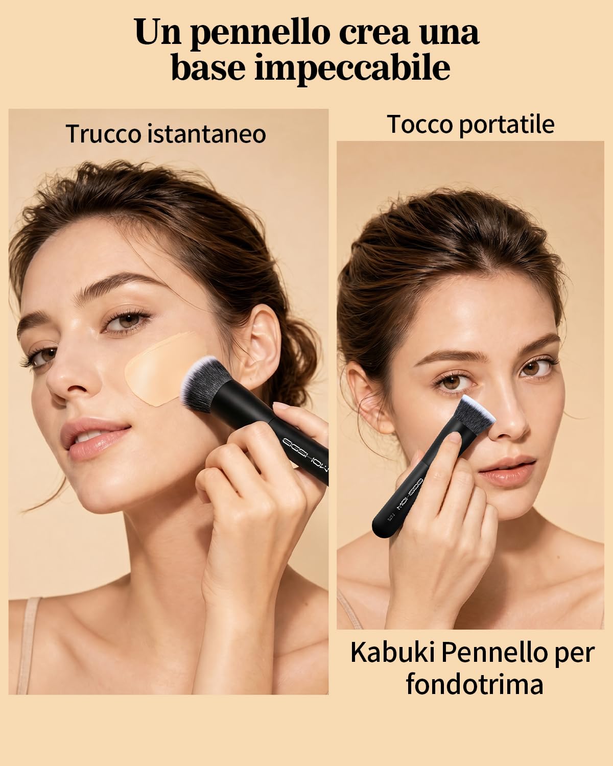 EIGSHOW Pennello da fondotinta da viaggio, pennello Kabuki premium formato tasca per fondotinta liquido, crema e polvere e correttore, con setole vegane ultra morbide e dense (Nero opaco)