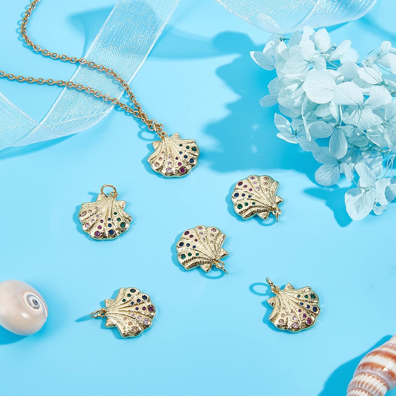 Beebeecraft Ocean Theme Charms Shells Seahorses Turtles Rudders Fishtails Tridents for DIY Necklace Bracelet Jewelry Making Crafts