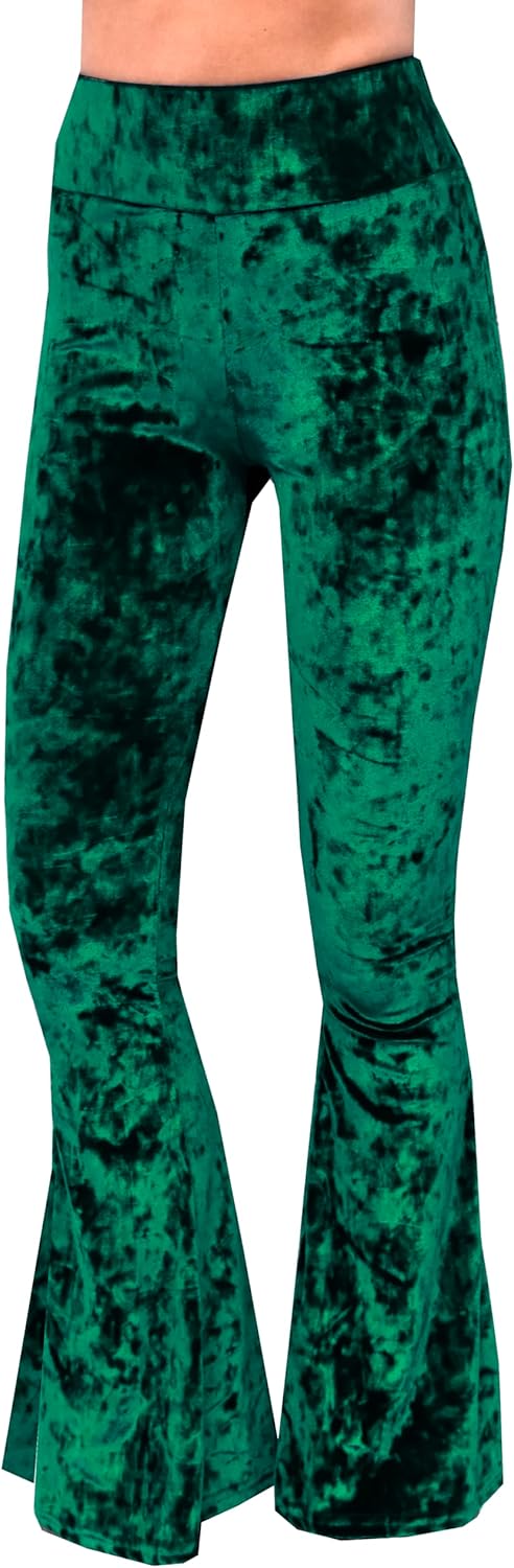 Daisy Del Sol Crushed Velvet High Waisted Comfy Soft Stretch 70s Yoga Loungewear Bell Bottom Flare Pants - Image 3