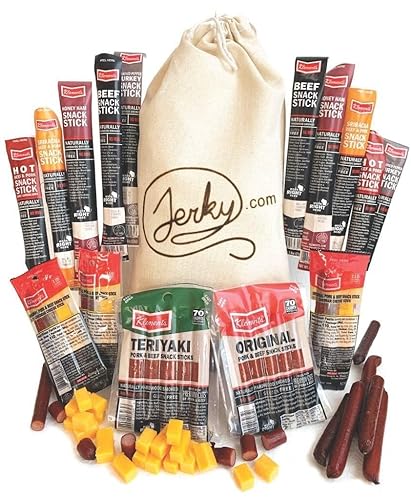 Jerky.com Gift Bag for Men | 26 Piece Meat Sticks Gift Basket with Beef Sticks, Pork, Turkey, Ham & Cheese Sticks | High Protein Snack Variety Pack | Gluten-Free Jerky Gifts for Men | Birthday Gift Basket for Him - 26 Piece Gift Bag