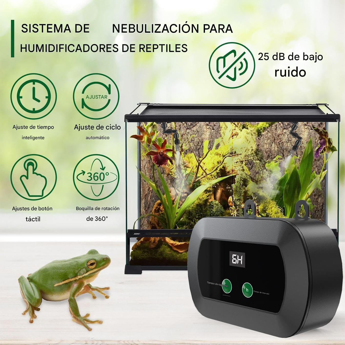 Humidificador para Terrario,Nebulizador Automático Para Terrario Con Temporizador - Pequeño Humificador de Niebla con Boquilla Ajustable 360°, Portátil para Lagartos Camaleones Anfibios
