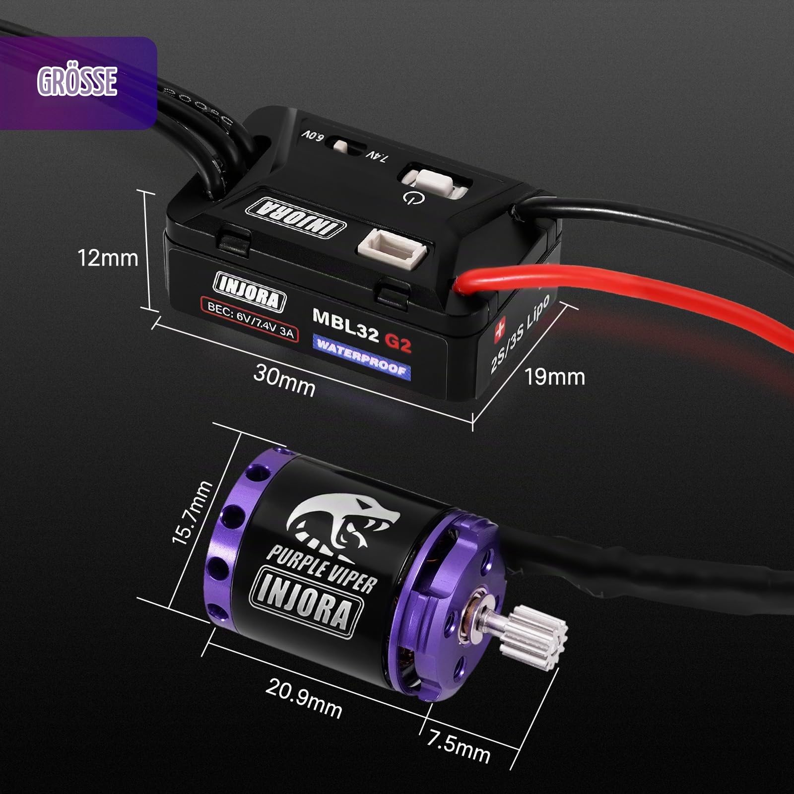 INJORA MBL32 G2 Wasserdichter Brushless-Regler & 1721 Purple Viper Außenläufer-Motor für 1/24 Axial SCX24