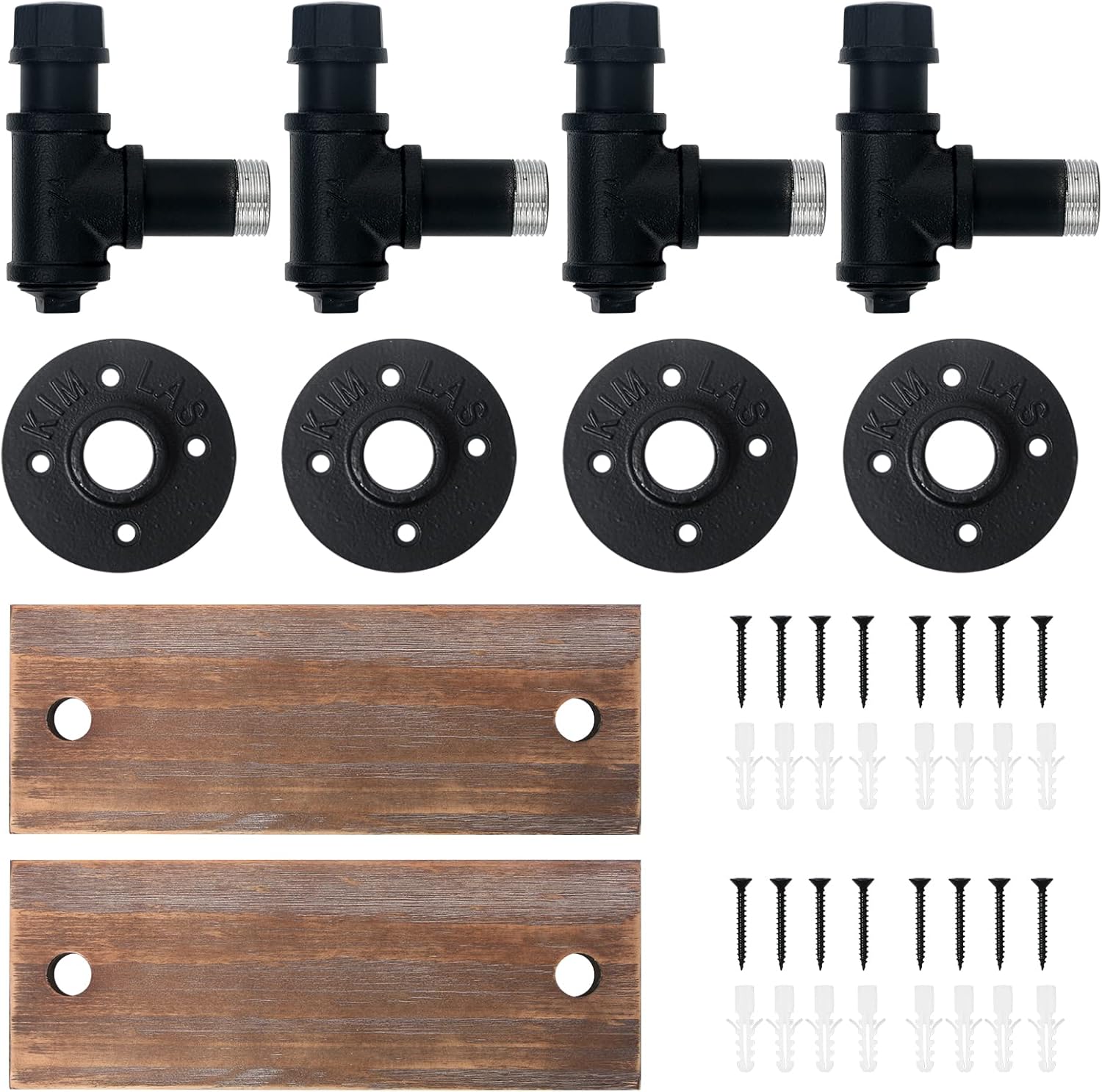 HouseAid Industrial Pipe Floating Shelves, Rustic Farmhouse Pipe Shelf for Living Room, Bedroom, Bathroom and Kitchen, Wall Mounted, Matte Black (2 Pack)