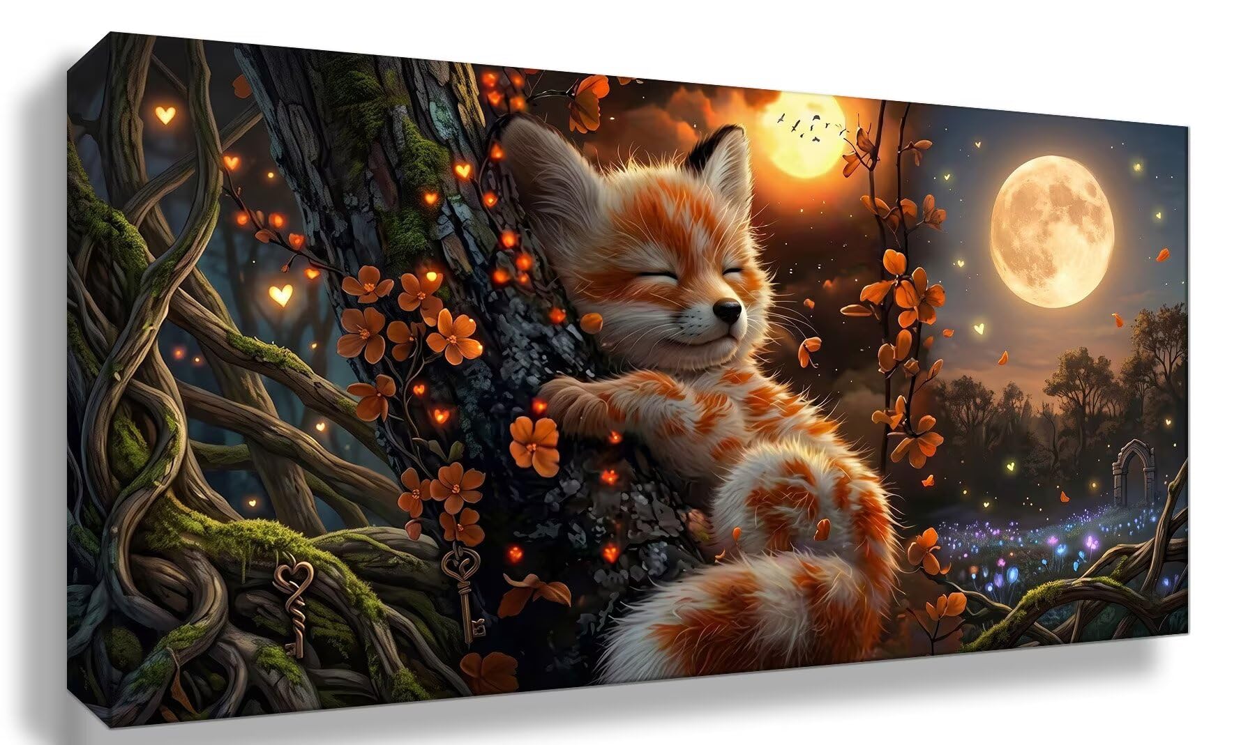 Diamond Painting Kit Completo Volpe Diamond Painting Adulti Grande XXL Luna 5D Fai Da Te Passatempo per Adulti Strass Punto Croce Diamantini per Home Wall Room Decor, Regalo Donna 50x100cm, Cod-912