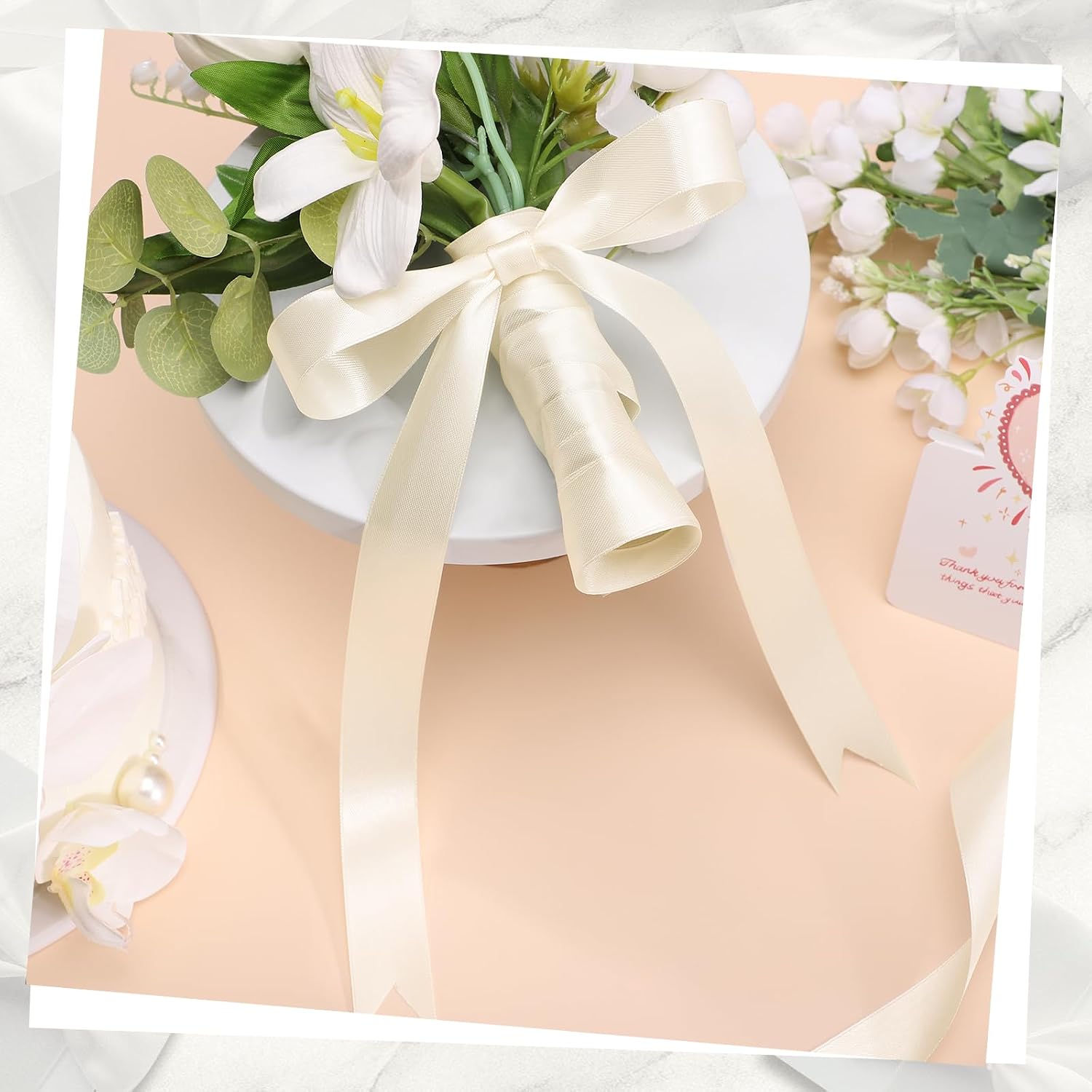 woric Ivory Satin Ribbon 1 inch 60 Yards Cream Ribbon for Crafts Hair Bows Gift Wrapping Home Decor Wedding Invitation Bridal Shower Decorations (Double Faced)