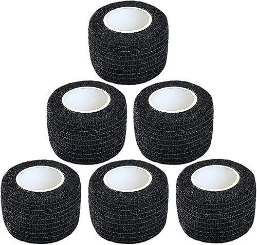 Hysiwen Paquete de 6 vendajes autoadhesivos de 1 pulgada x 5 yardas, envoltura cohesiva transpirable y cohesiva autoadhesiva para deportes, Negro