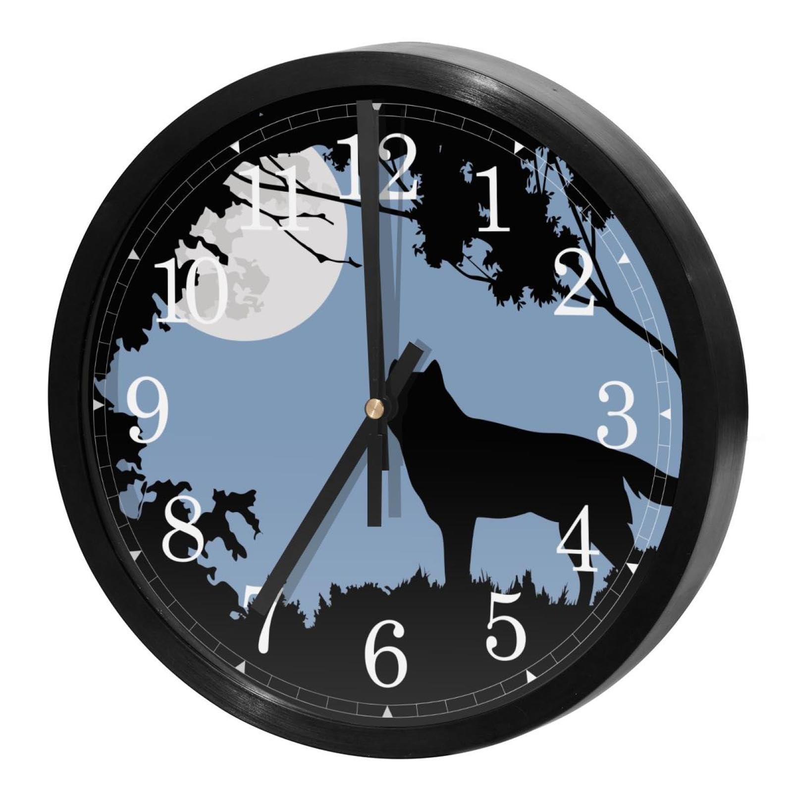 Horloge murale loup pleine lune anti-bruit mécanisme silencieux pour la maison
