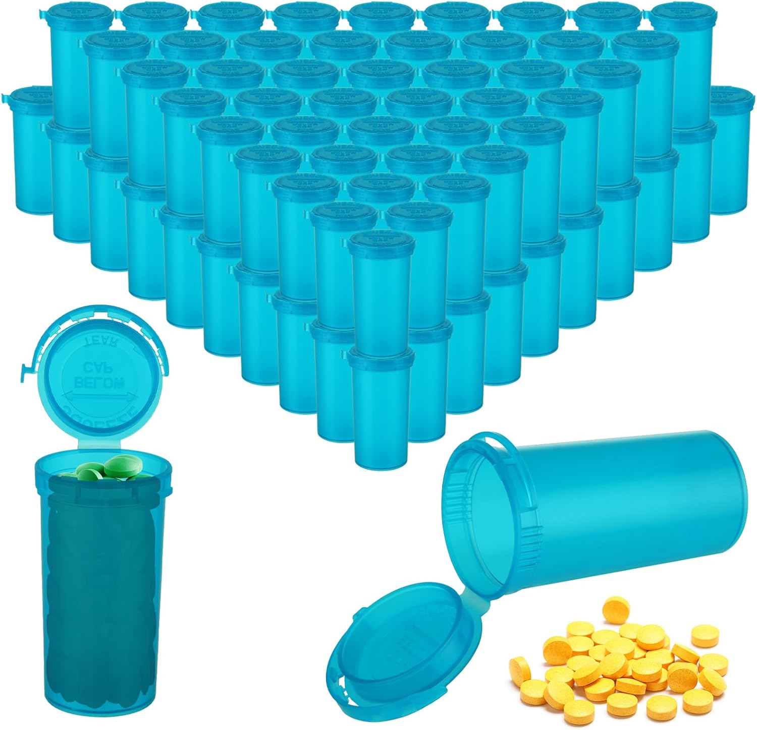 WOPPLXY 100 Pcs Plastic Empty Prescription Vial, 13 Dram Pill Bottles, Waterproof Airtight Joint Pill Bottles with Pop Top Caps Medicine Container for Pills, Crafts, Candy, Supplements and More(Blue)