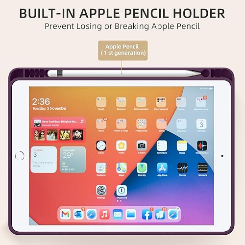 Miniatura 200 de Akkerds - Funda para iPad 10.2 2020, iPad 8ª generación/2019, iPad 7ª generación, con soporte para lápiz. Funda protectora premium con parte trasera