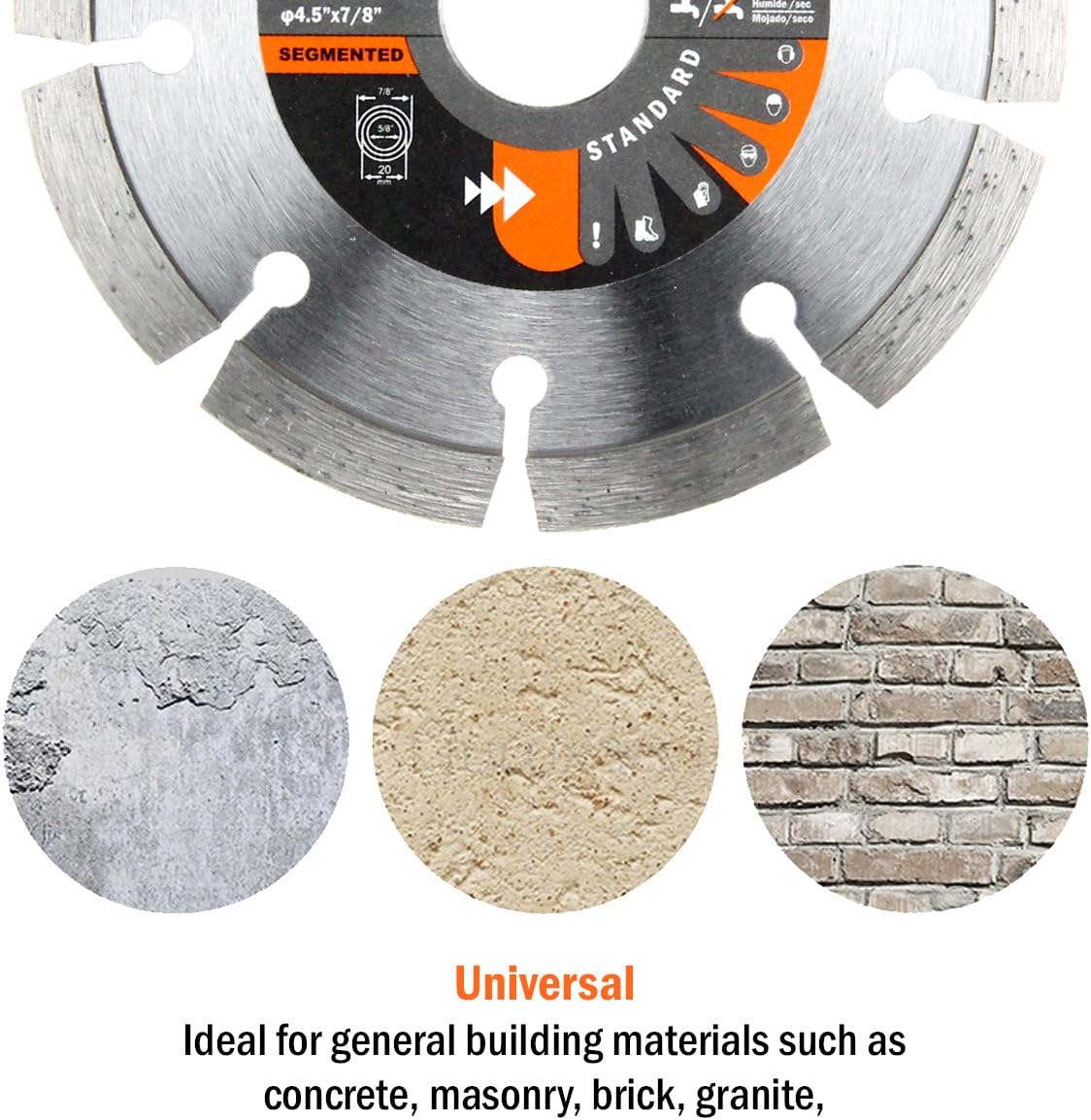 KSEIBI 641145 General Purpose 4 1/2 inch Dry Wet Cutting Grinding Diamond Saw Blade with 7/8 inch Arbor for Concrete Tile Stone Brick Masonry Angle Grinder Accessories