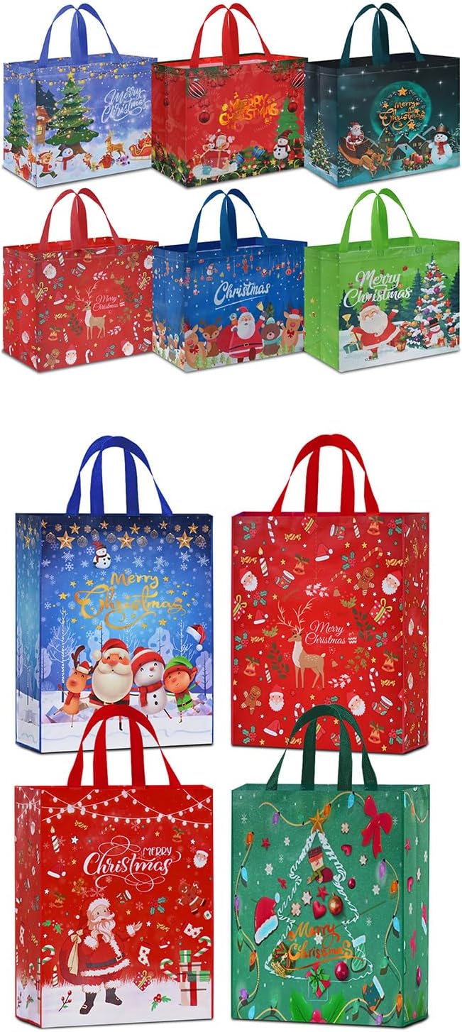 AhfuLife 6PCS Extra Large Christmas Gift Bags, 15.7'' x 14.