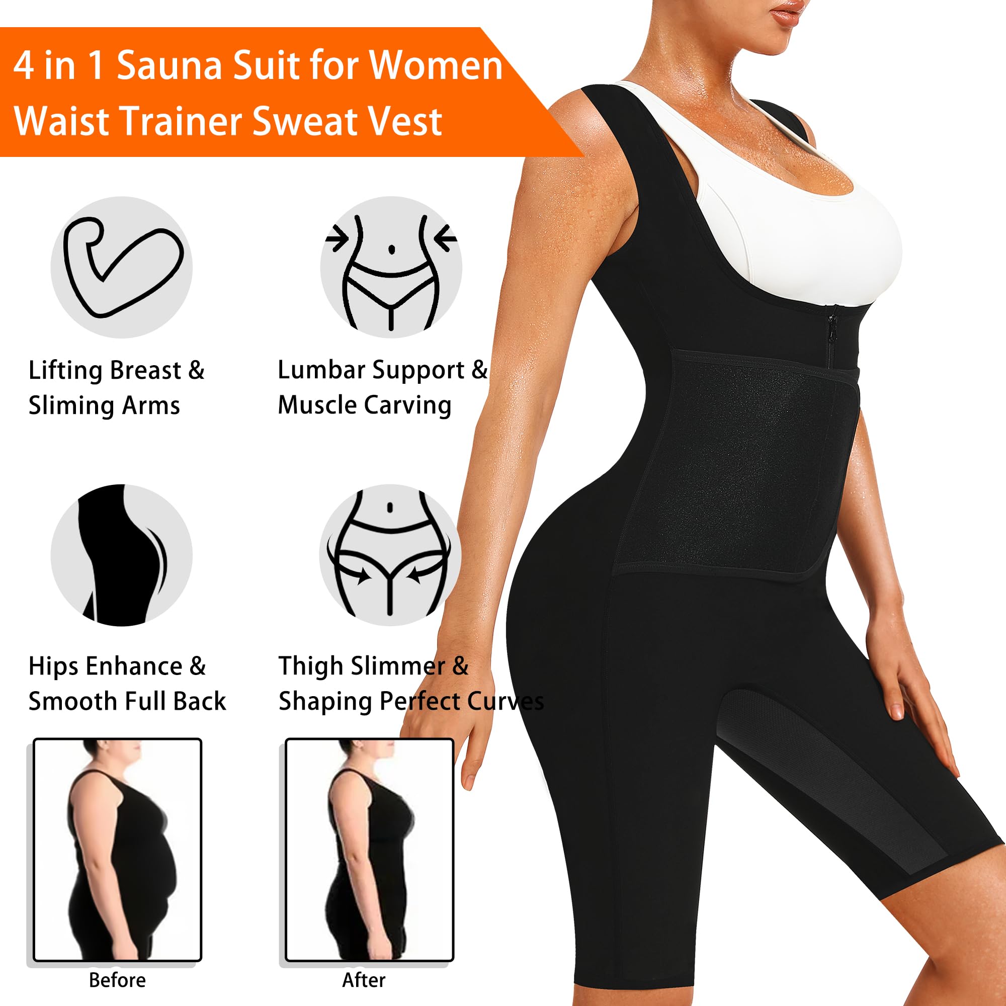 LMCOB Trajes de sauna para mujer de cuerpo completo, chaleco de entrenamiento de cintura, trajes de sudor, trajes de sauna, adelgazante