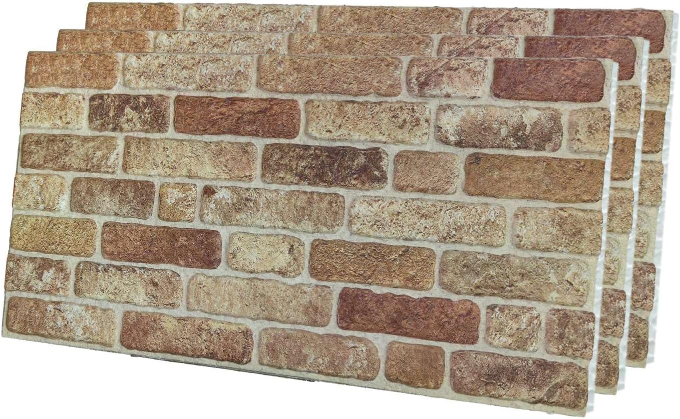 IZODEKOR 3D Wall Panels Brick Effect - Cladding, Stone Look, Styrofoam Facing for Living Room, Kitchen, Bathroom, Balcony, Bedroom and Back of Counter | Farmhouse Style (3 Piece Panel)| Covers 16 sqft