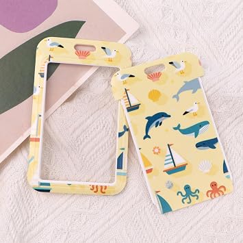 Ocean Theme Lanyards for ID Badges Set, Marine Animal Pattern ID Card Holder with Retractable Reel (Dolphin, Whale, Octopus), Cute Plastic Name Tag Protector for Kids, Girls, Teachers, Office
