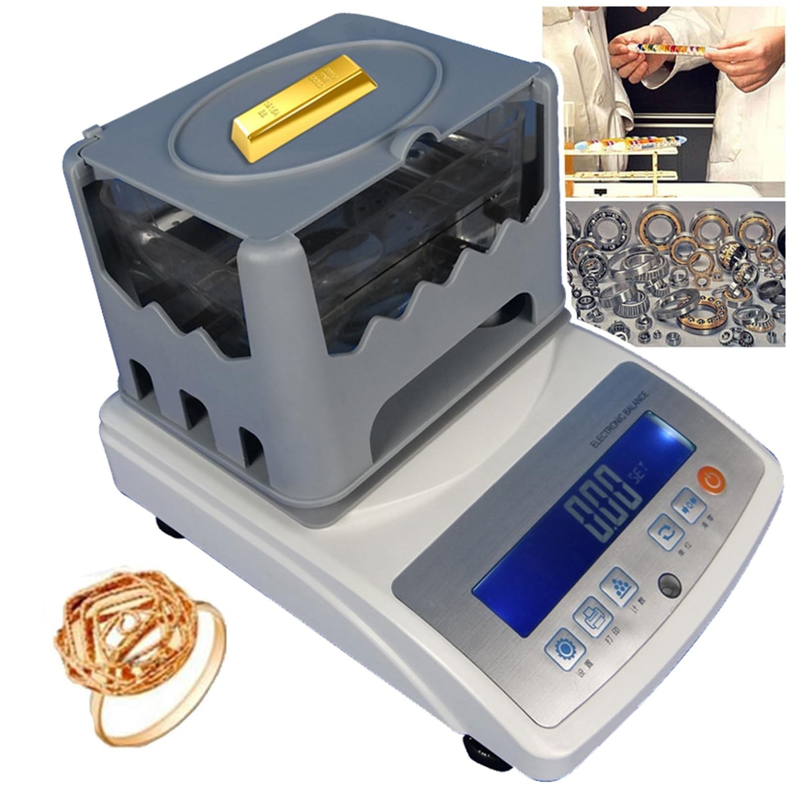 Medidor Densidad Oro Probador Pureza Metal Precioso Platino para Oro K Plata Platino Precision Pesaje 0.01g Densidad 0.001g cm3 Prueba No Destructiva Analisis(300A)