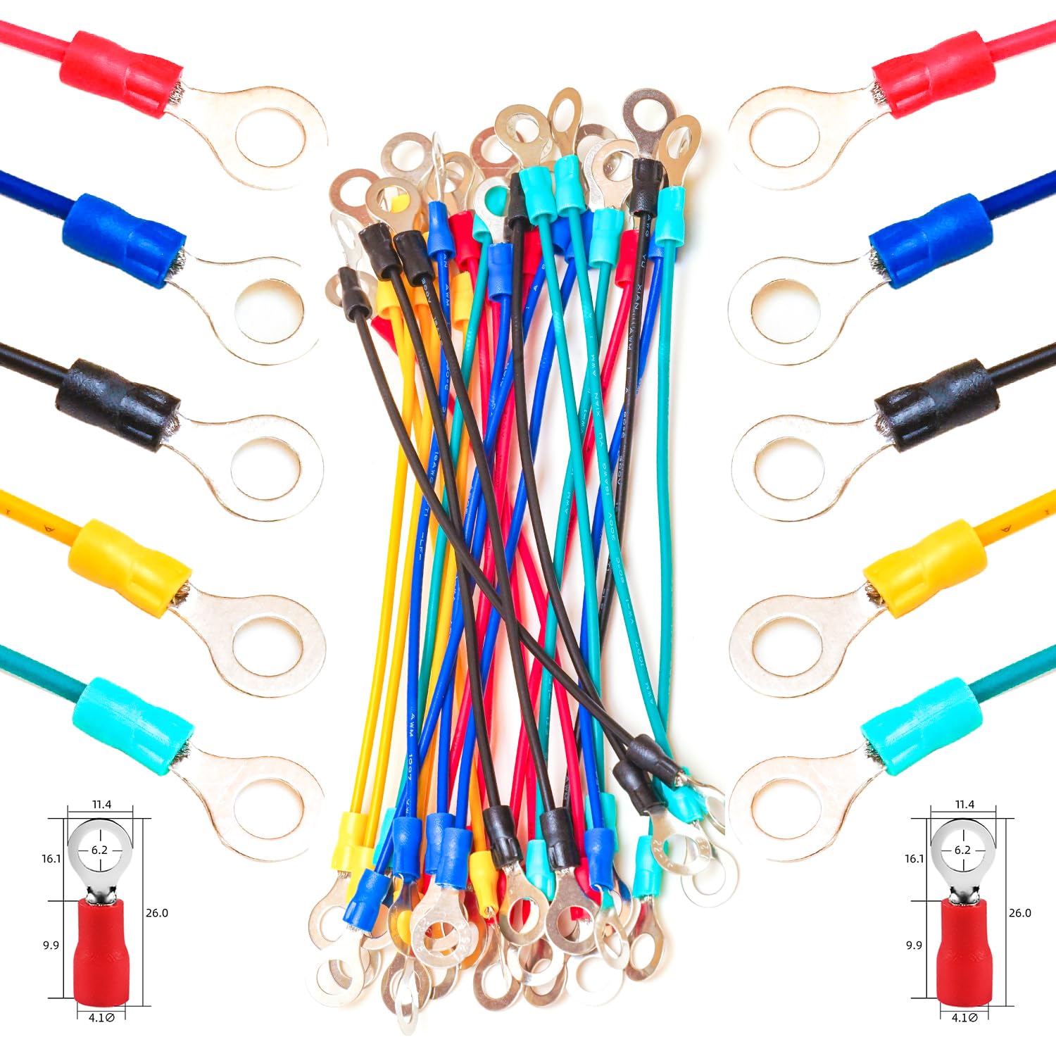 Terminal de anillo de 6 mm con cable multicolor M6 para proyectos de bricolaje casero de 18 AWG 7