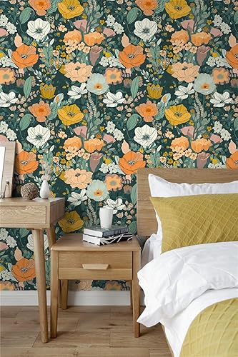 Miniatura 3 de Papel tapiz para despegar y pegar, extraíble, color verde oscuro, para dormitorio, guardería, bohemio, apto para inquilinos, papel de contacto con