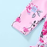 Vista 6 de Traje de baño de una pieza para bebé niña con protección solar de manga larga, conjunto con gorro, diseño floral, cremallera, traje de baño