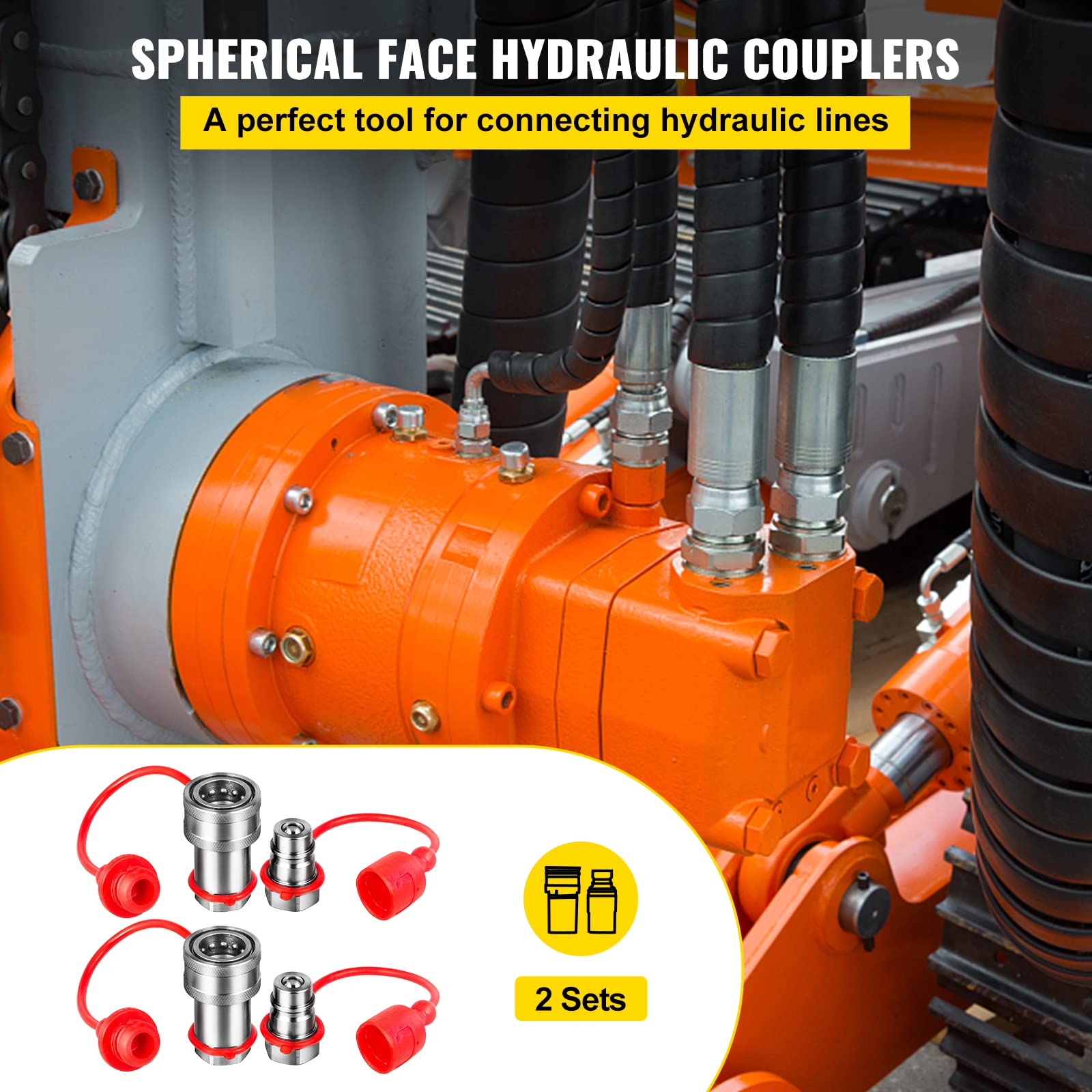 VEVOR Innesti Rapidi 2 Coppie NPT3/8" Accoppiatori Idraulici Connessione Rapida in Acciaio Pressione Max. 4061PSI, Coppia di Attacchi Rapidi Idraulici Valvola a Sfera Pioneer 3/8" 2 Set per Minipala