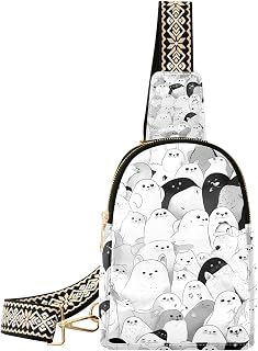 Trendy Cartoon Australian Fur Seal Black and White leather crossbody bags lightweight for women fanny pack for hiking