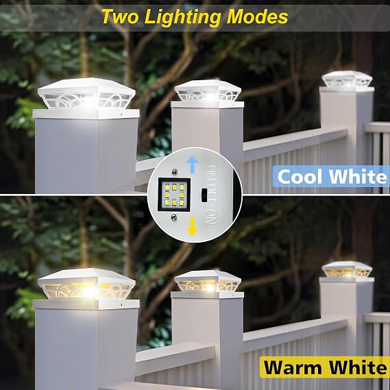 T-SUN 4X4 Solar Fence Post Cap Lights Outdoor Waterproof, White, 6 Pack