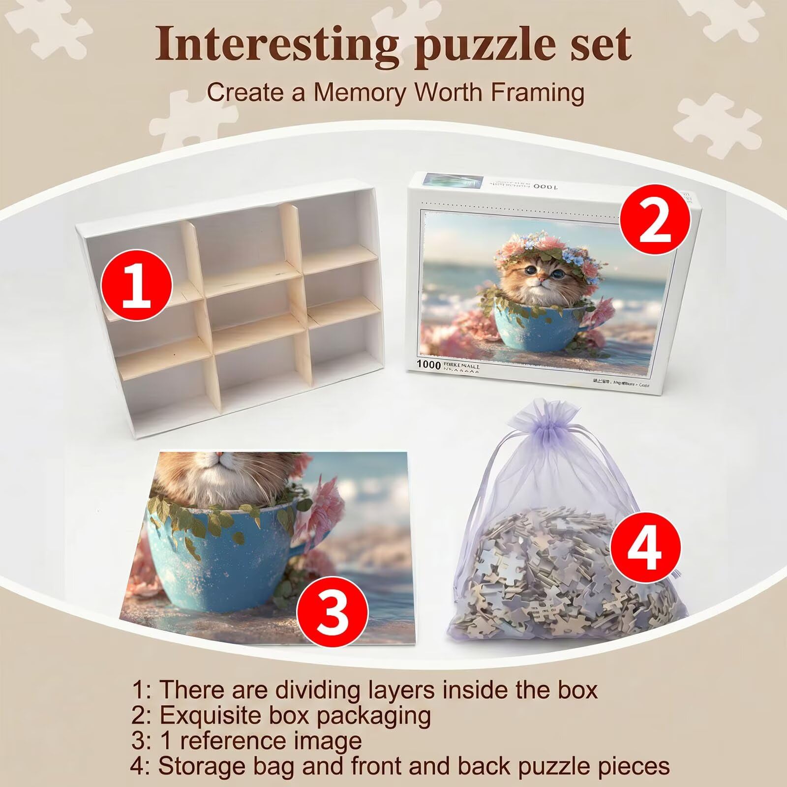 Carino gatto-4 Puzzle 5000 Pezzi per Adulti, Puzzle in Legno - Collezione Classica con Poster Incluso - Sfida di Concentrazione e Passatempo Antistress, Gioco per Famiglia, 156 x 105 cm f0-570