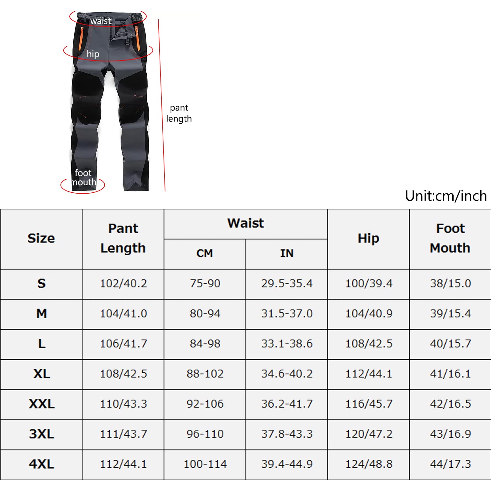 Pantalon Senderismo Montaña Hombres Secado Rápido Impermeable Pantalones Trekking Escalada Transpirables Ligeros(Size:4XL,Color:Gris)