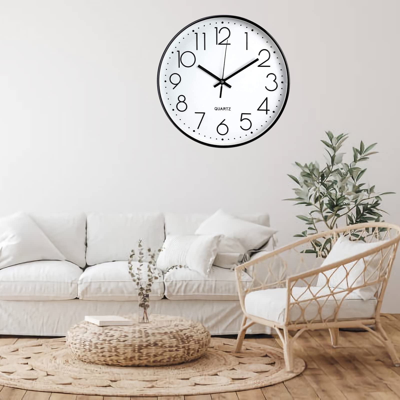 Tebery 30 cm Reloj de Pared sin Tic TAC, Modern, silenciosa, Gran Esfera Negro
