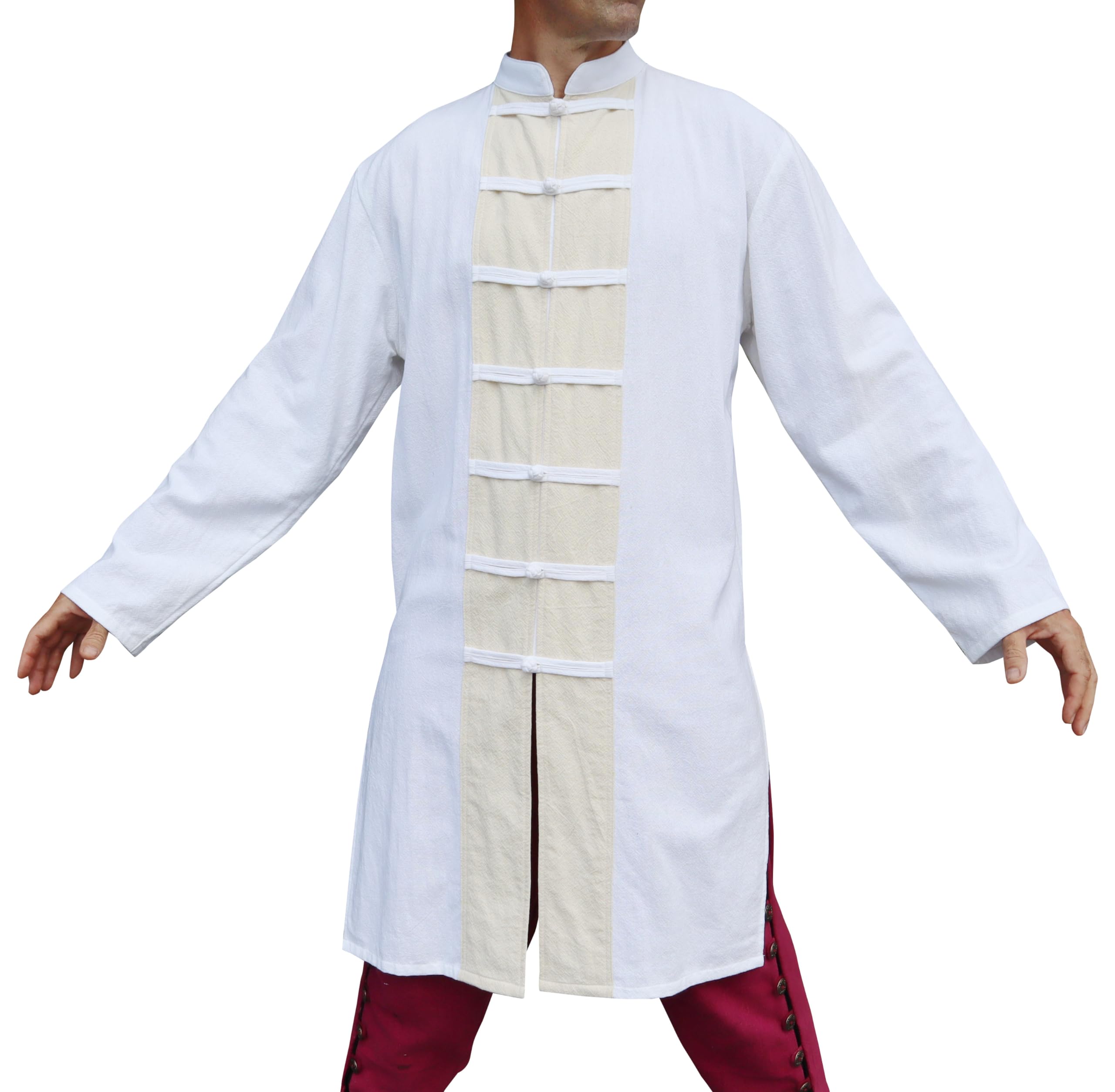 Svenine Chinese Collar Knee Length Kung Fu Jacket or Long Cotton Mandarin Shirt